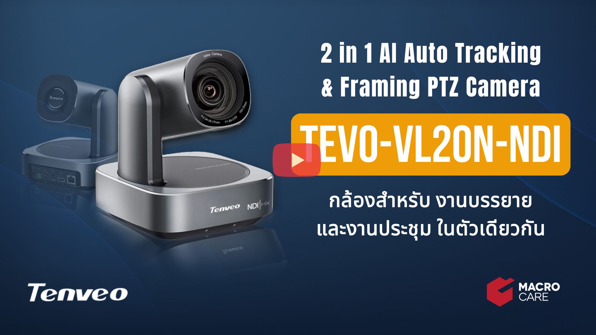 Tenveo TEVO-VL20N-NDI 2 in 1 AI Auto Tracking & Framing PTZ Camera