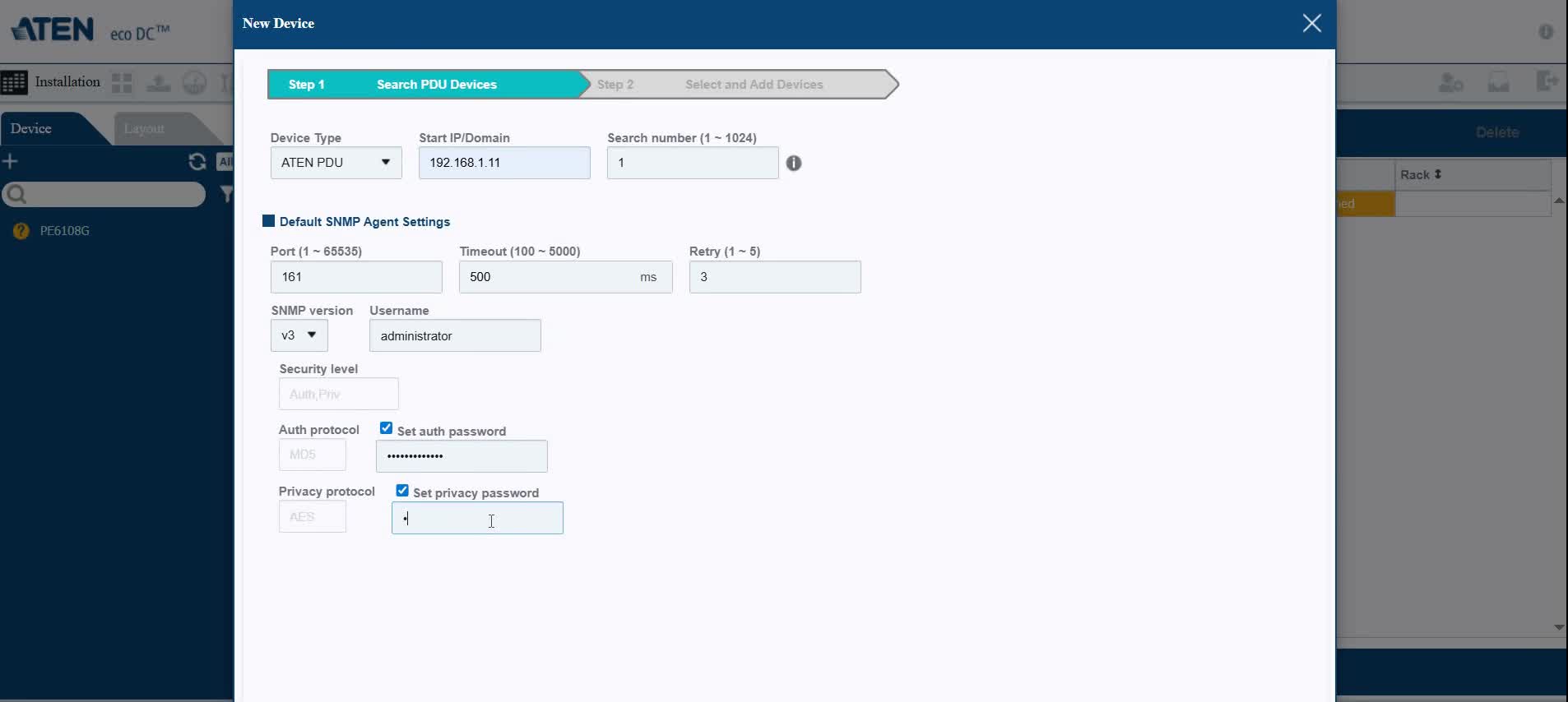 ขั้นตอนการ Add PDU เข้าไปใน Eco DC ด้วย SNMP