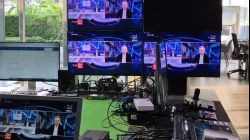 ส่งภาพเข้า BYOM09L ด้วย SWP-HD,SWP-BT2 และกระจายสัญญาณภาพออกจาก BYOM09 ด้วย TW-100AT ไป3 จอ